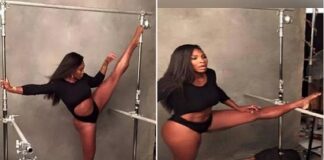 Look at 15 Serena Williams’ jaw-dropping private Split Pictures…. suspending herself on two bars Serena Williams flaunts abs as she splits on air